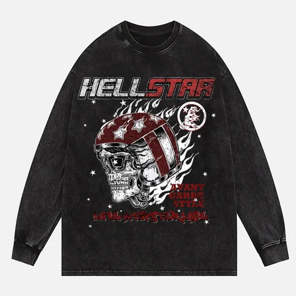 Black Hellstar Graphic Printed Acid Washed T-Shirt