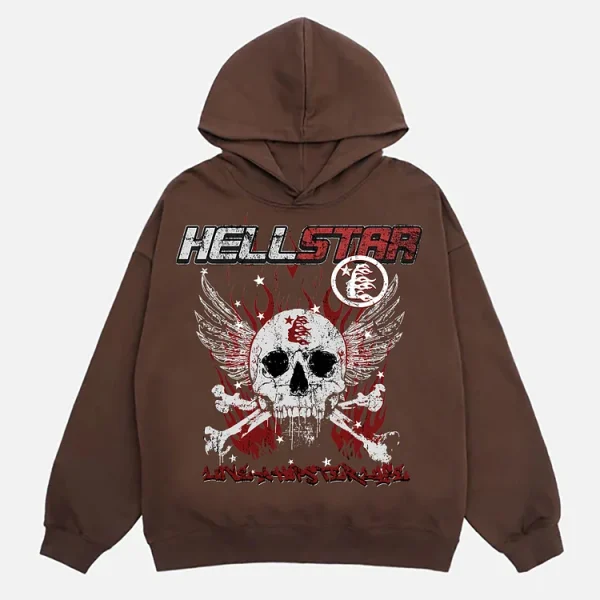 Hellstar Graphic Print Long Sleeve Brown Hoodie