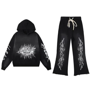 Hellstar Records hip-hop White Couple Style Black Tracksuit